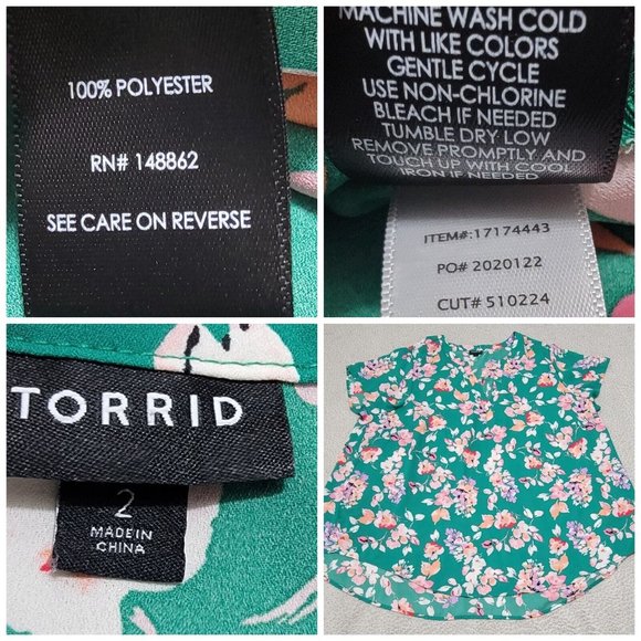 Torrid Womens Green Floral Print V Neck Top‎ Short Sleeve Blouse Plus Size 2 - Picture 7 of 10
